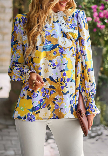 Multicolor Floral Lace Detail Blouse