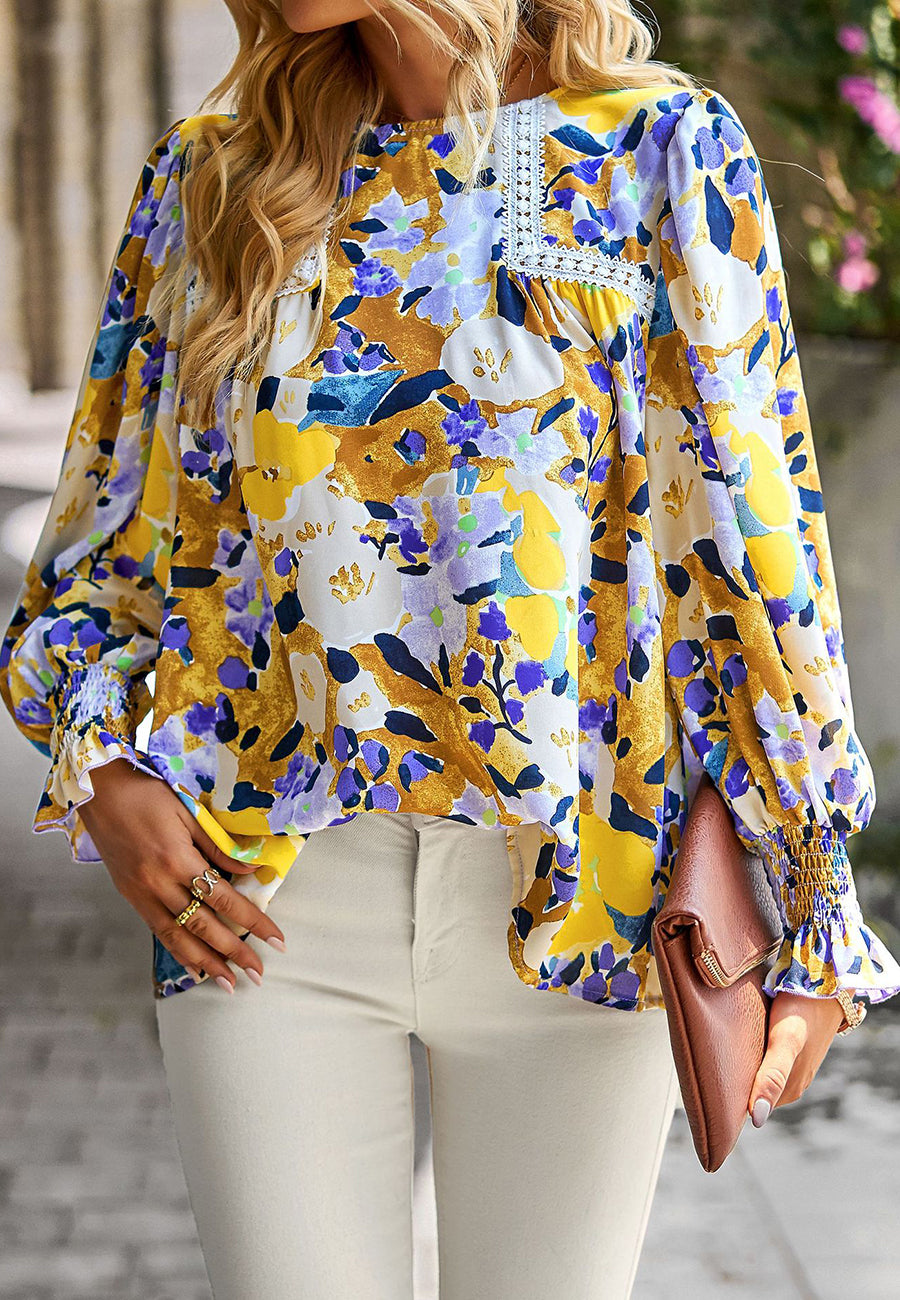 Multicolor Floral Lace Detail Blouse