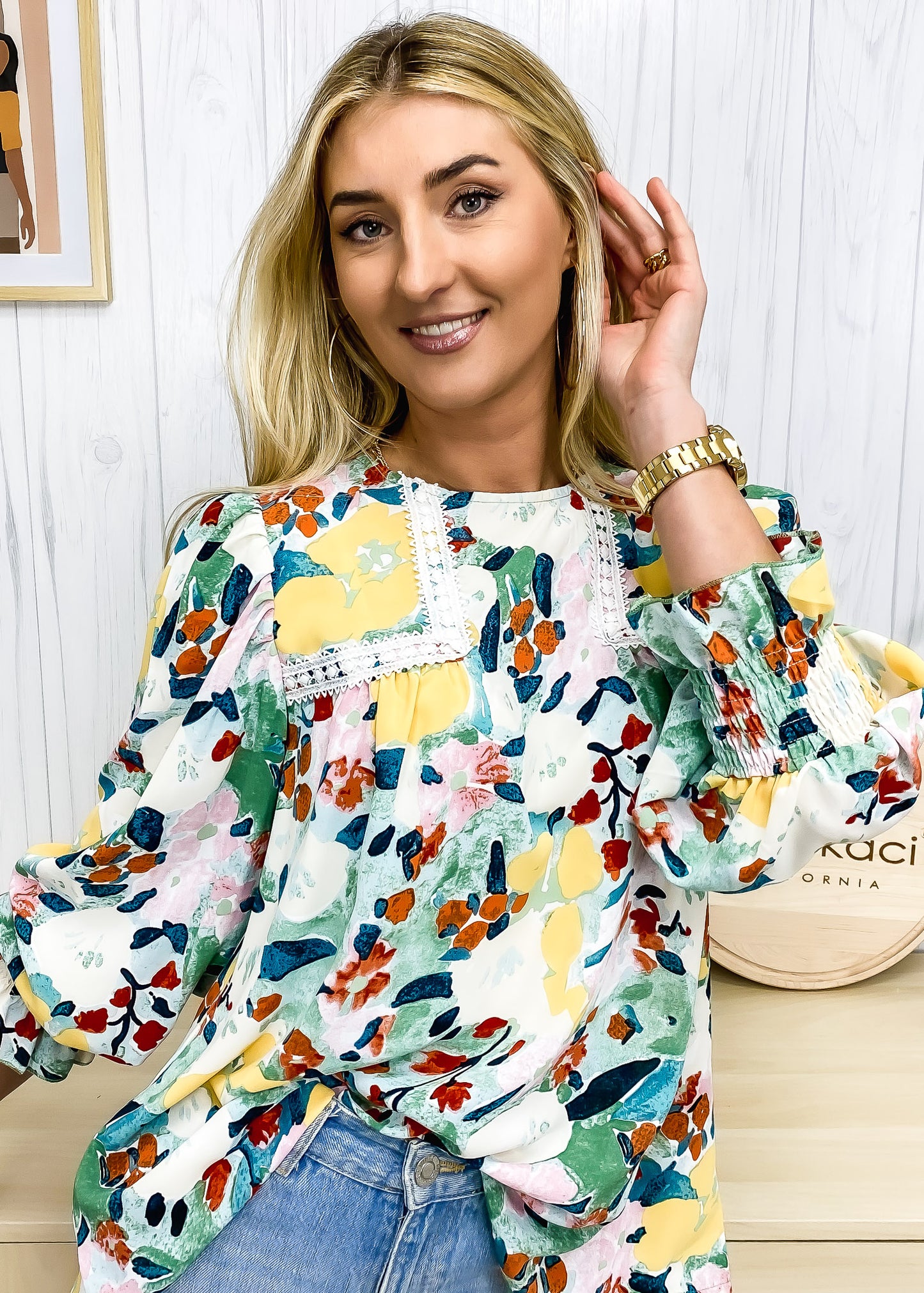 Multicolor Floral Lace Detail Blouse