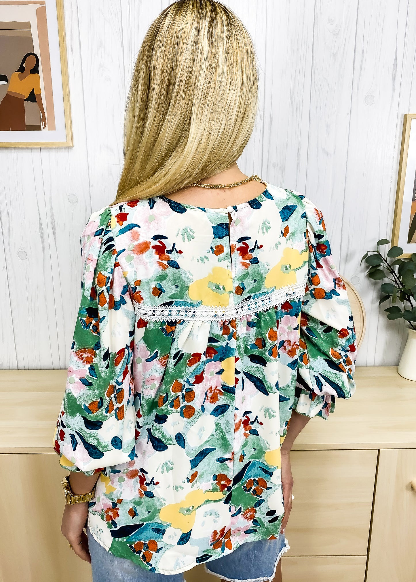 Multicolor Floral Lace Detail Blouse