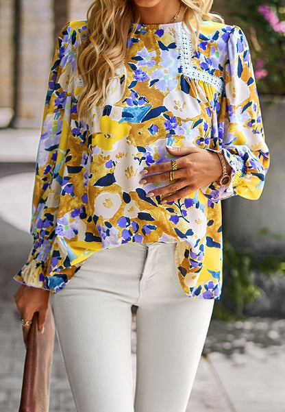 Multicolor Floral Lace Detail Blouse