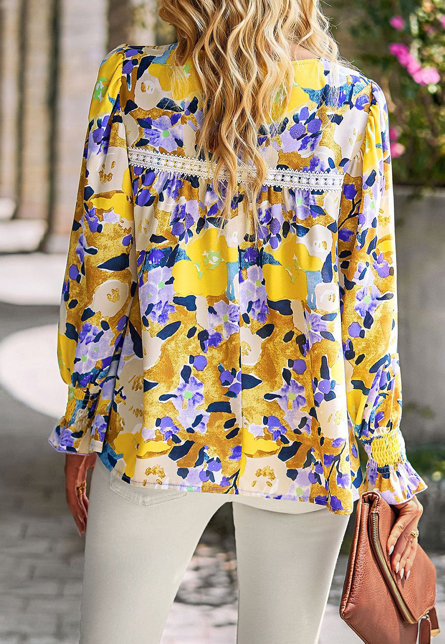 Multicolor Floral Lace Detail Blouse