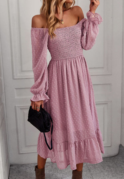 Square Neck Swiss Dot Midi Dress