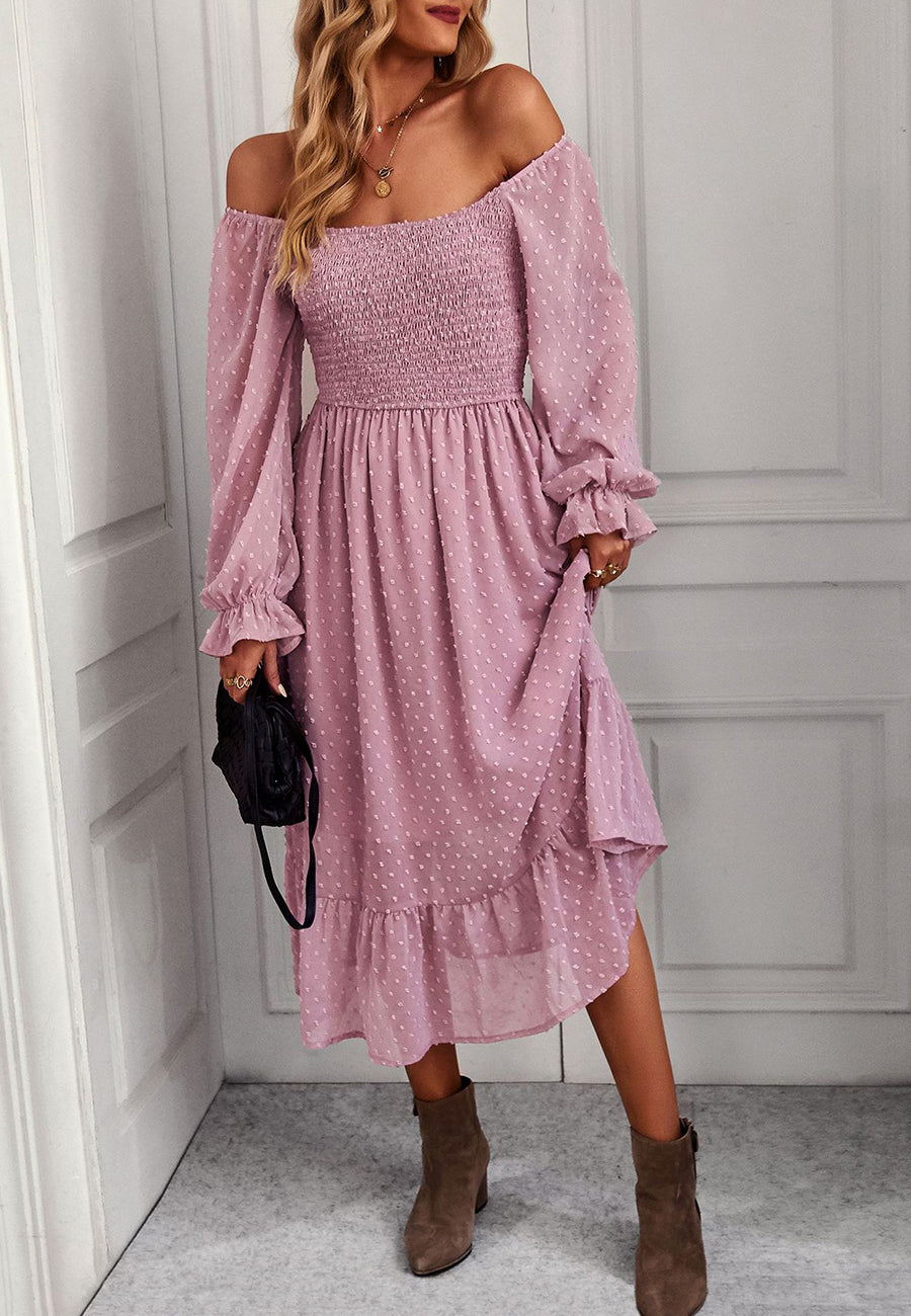 Vestido midi de lunares suizos con escote cuadrado 
