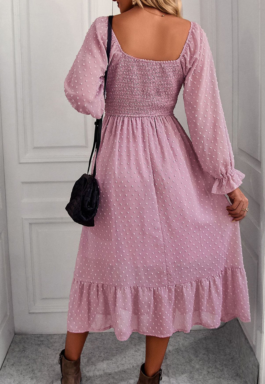 Vestido midi de lunares suizos con escote cuadrado 