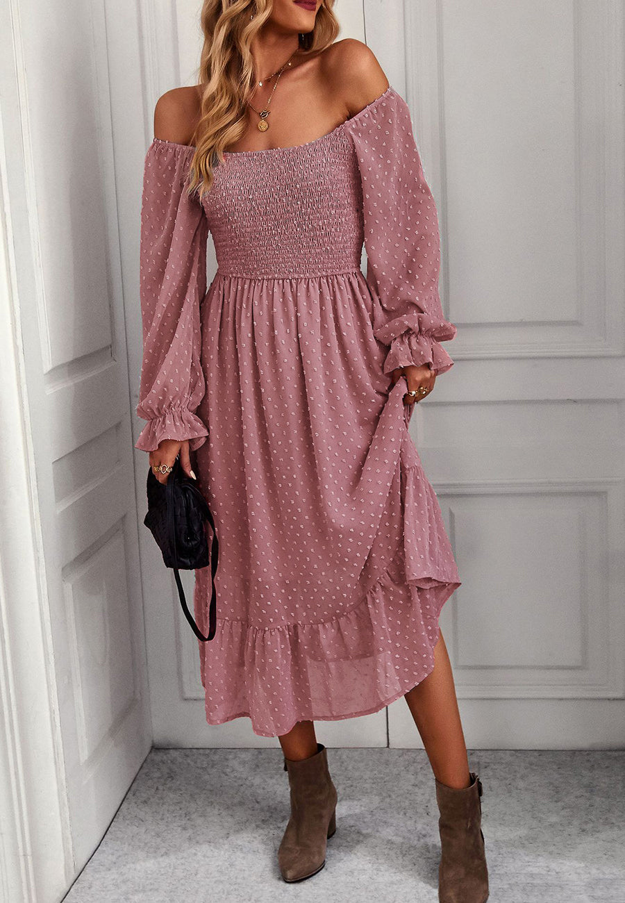 Vestido midi de lunares suizos con escote cuadrado 