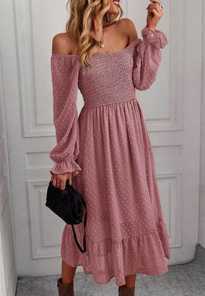 Square Neck Swiss Dot Midi Dress