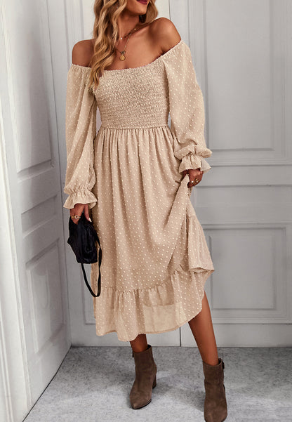 Square Neck Swiss Dot Midi Dress
