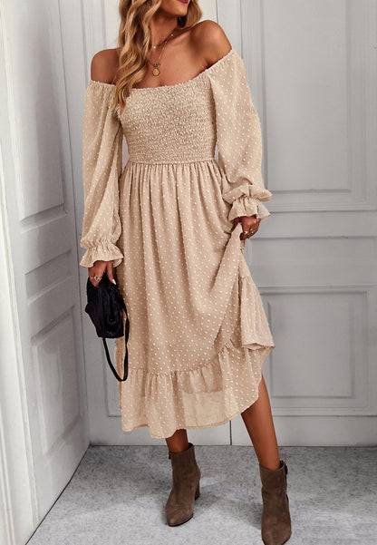 Square Neck Swiss Dot Midi Dress