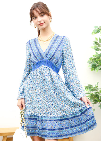 Surplice Shirred Waist Boho Dress