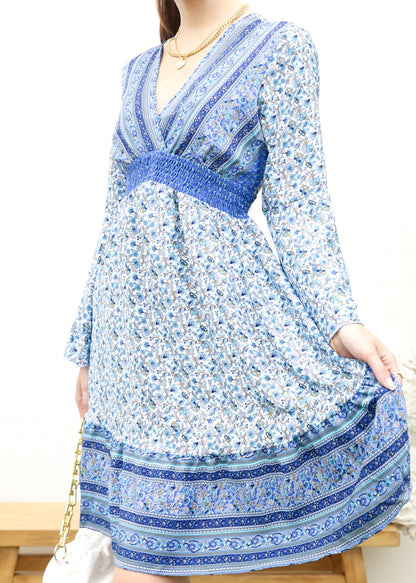 Surplice Shirred Waist Boho Dress