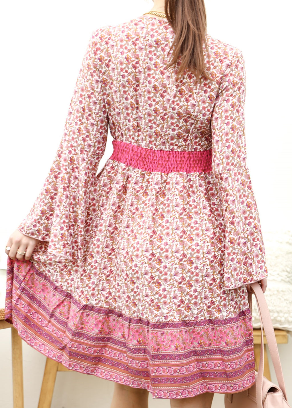 Surplice Shirred Waist Boho Dress