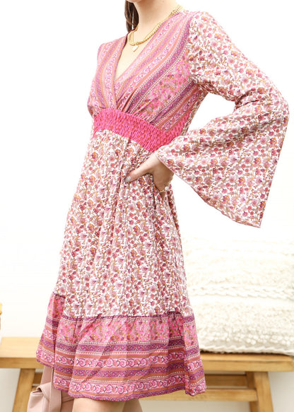 Surplice Shirred Waist Boho Dress