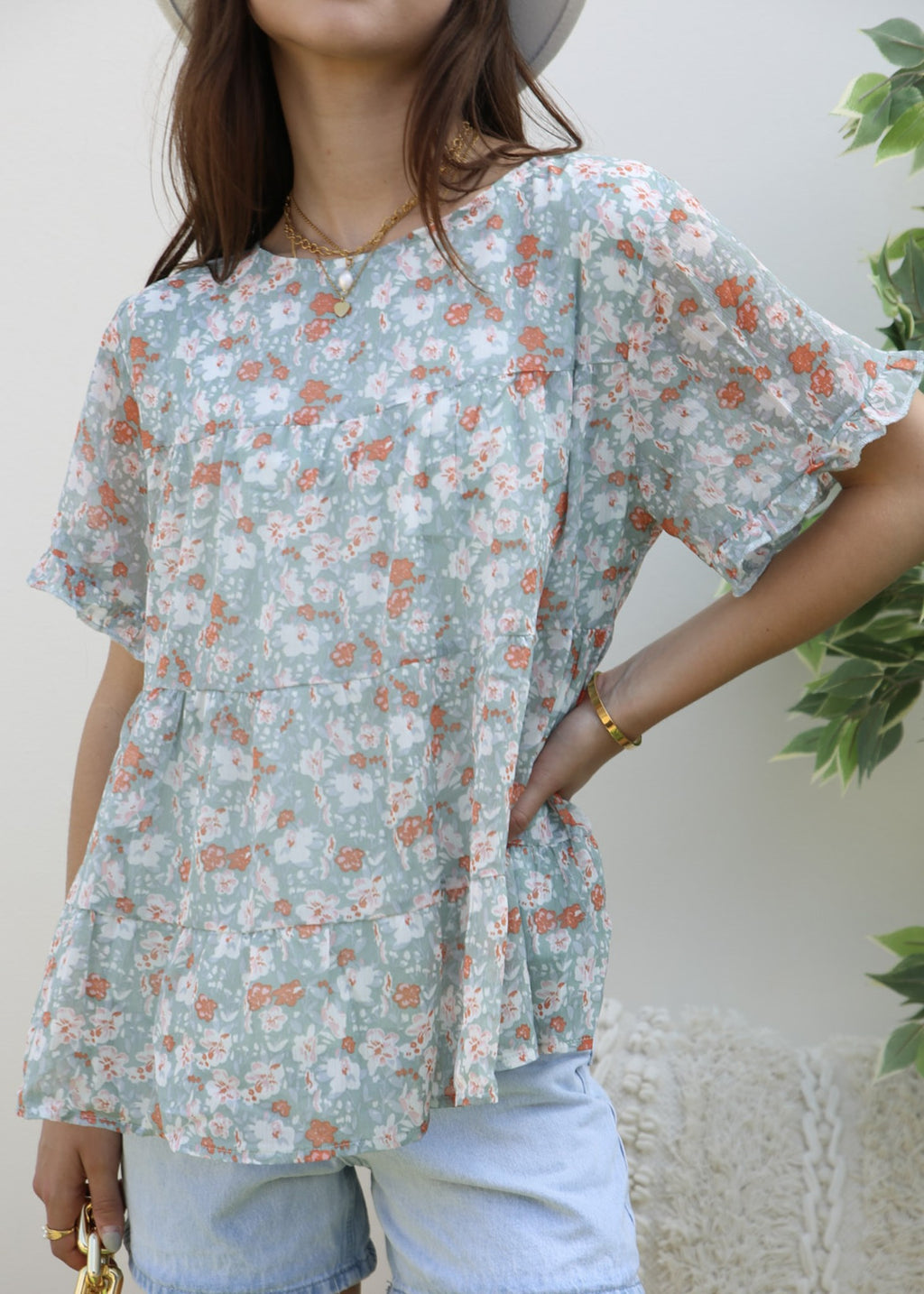 Short Sleeve Tiered Blouse