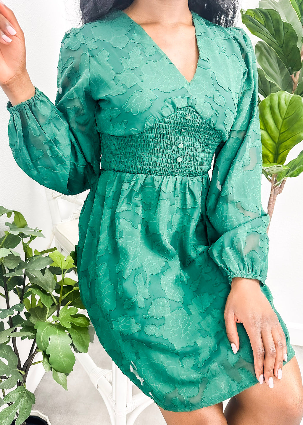 Shirred Button Waist Dress