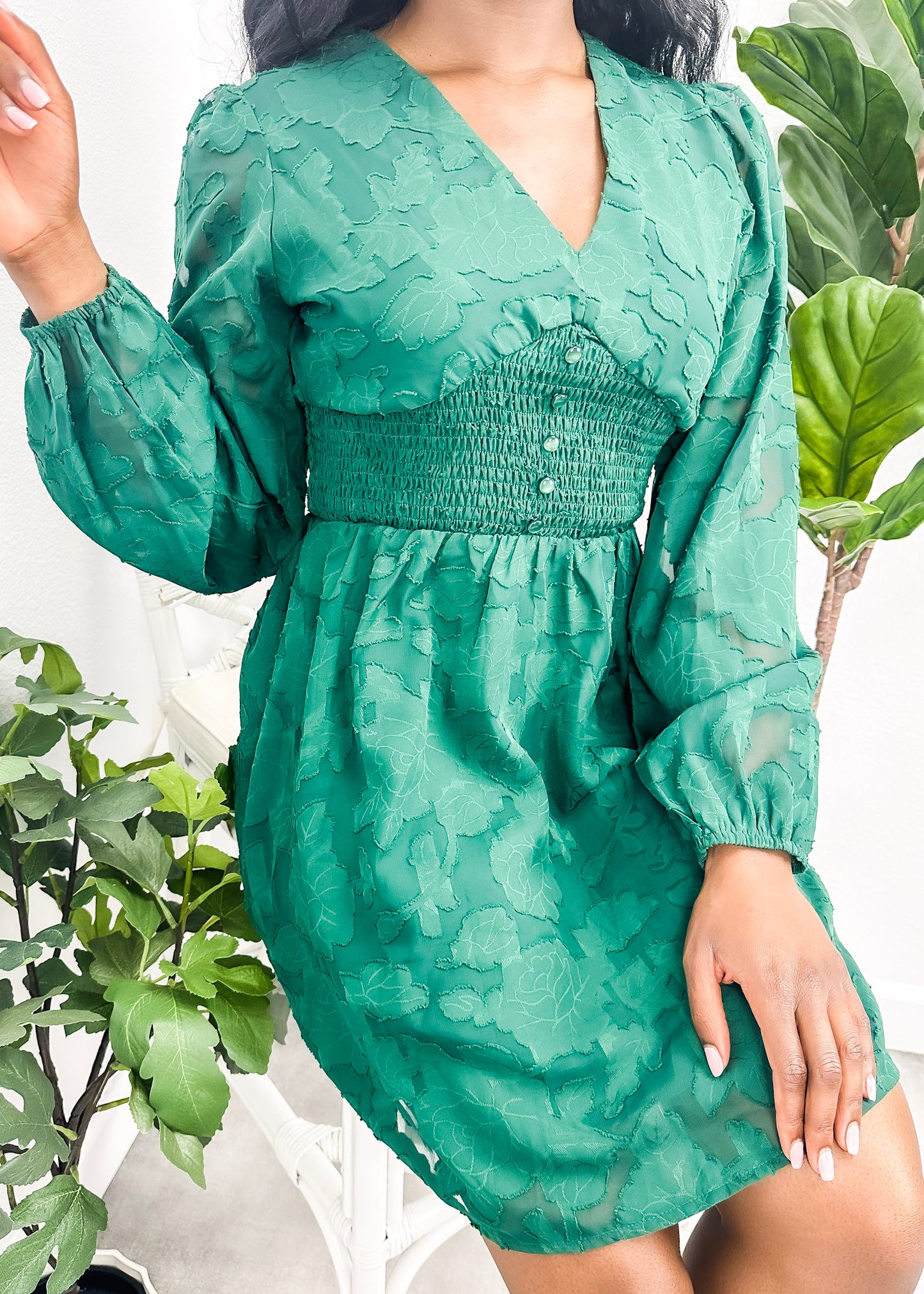 Shirred Button Waist Dress