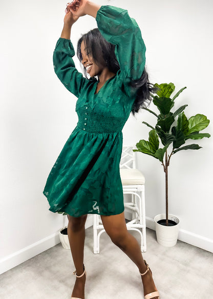 Shirred Button Waist Dress