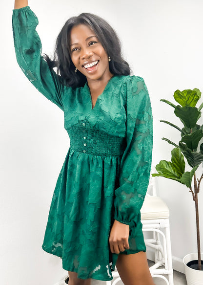 Shirred Button Waist Dress