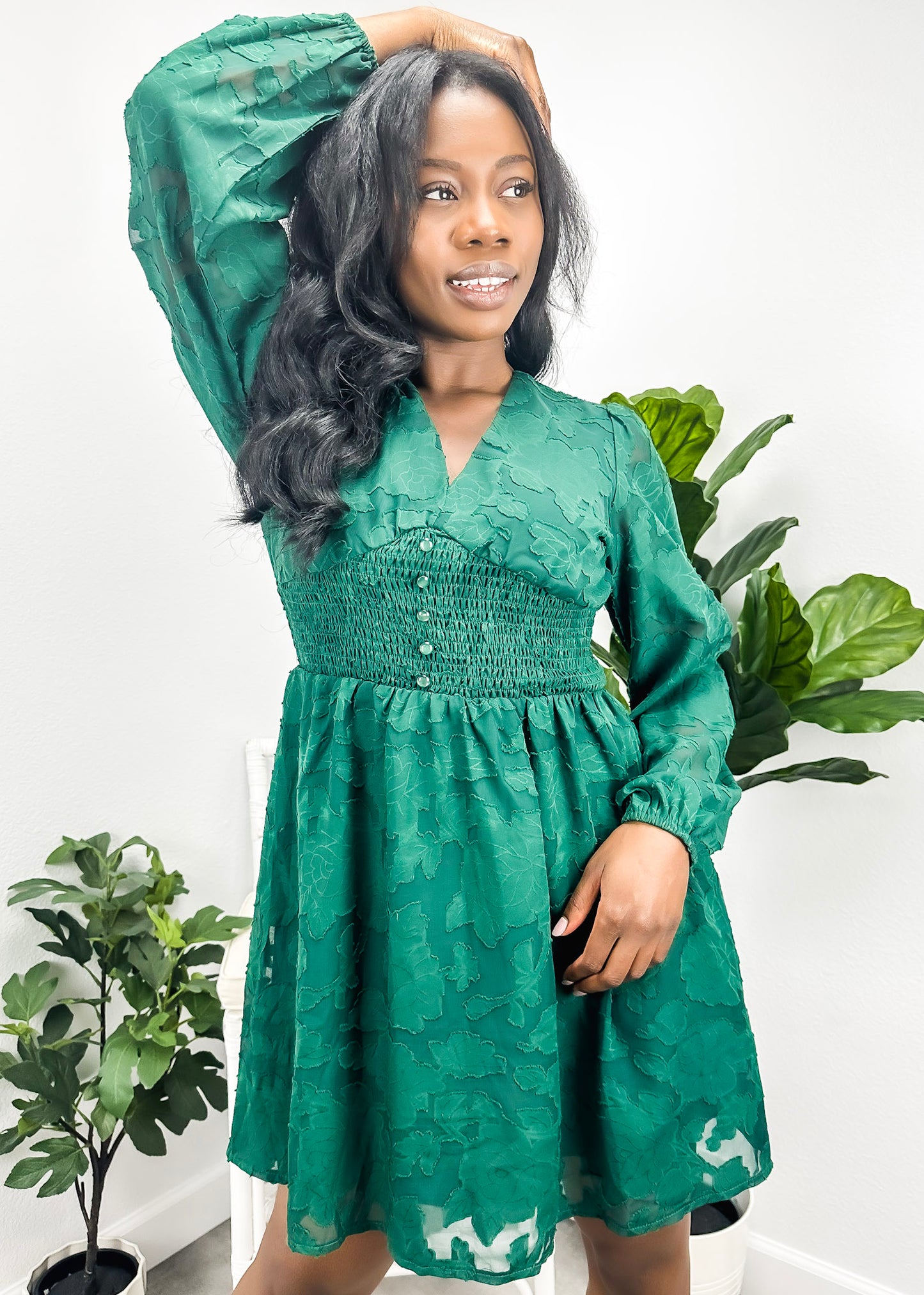 Shirred Button Waist Dress