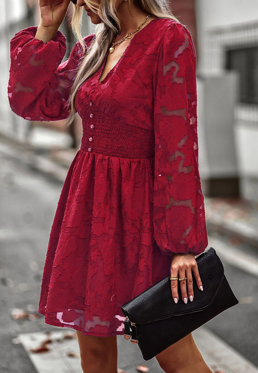 Shirred Button Waist Dress