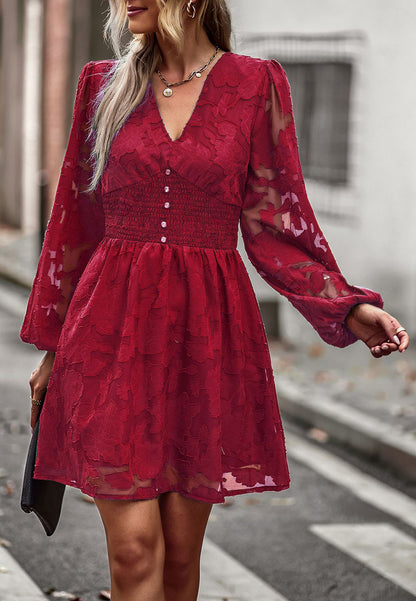 Shirred Button Waist Dress