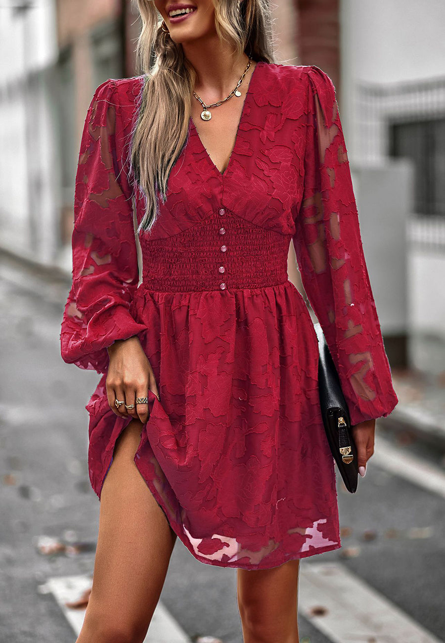 Shirred Button Waist Dress