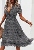 Plunge Neck Ruffle Detail Leopard Dress