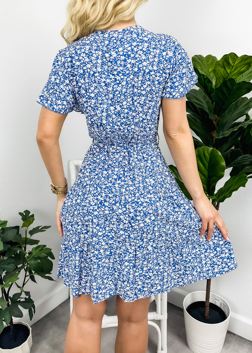 Surplice Neck Flutter Sleeve Dress
