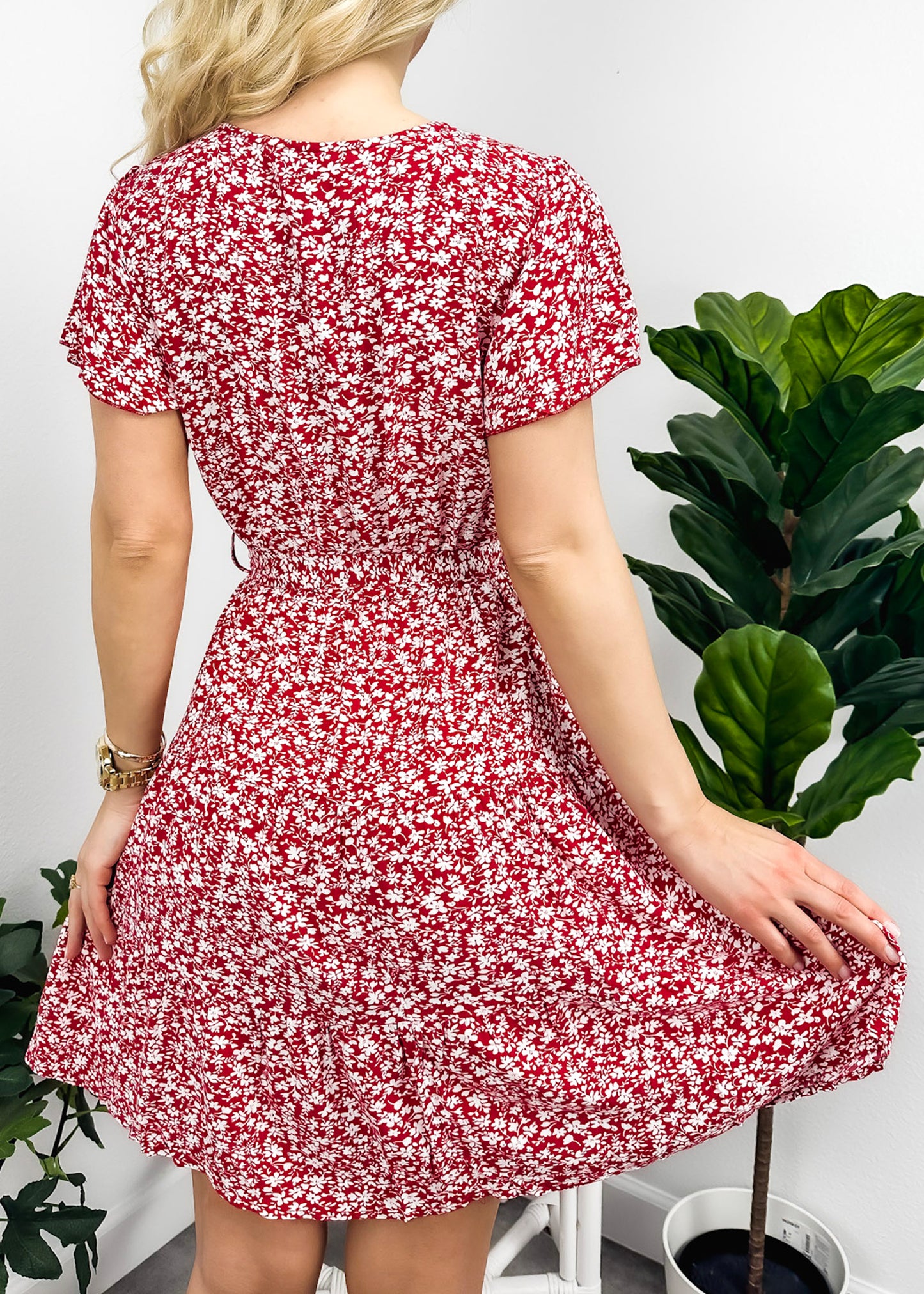 Surplice Neck Flutter Sleeve Dress