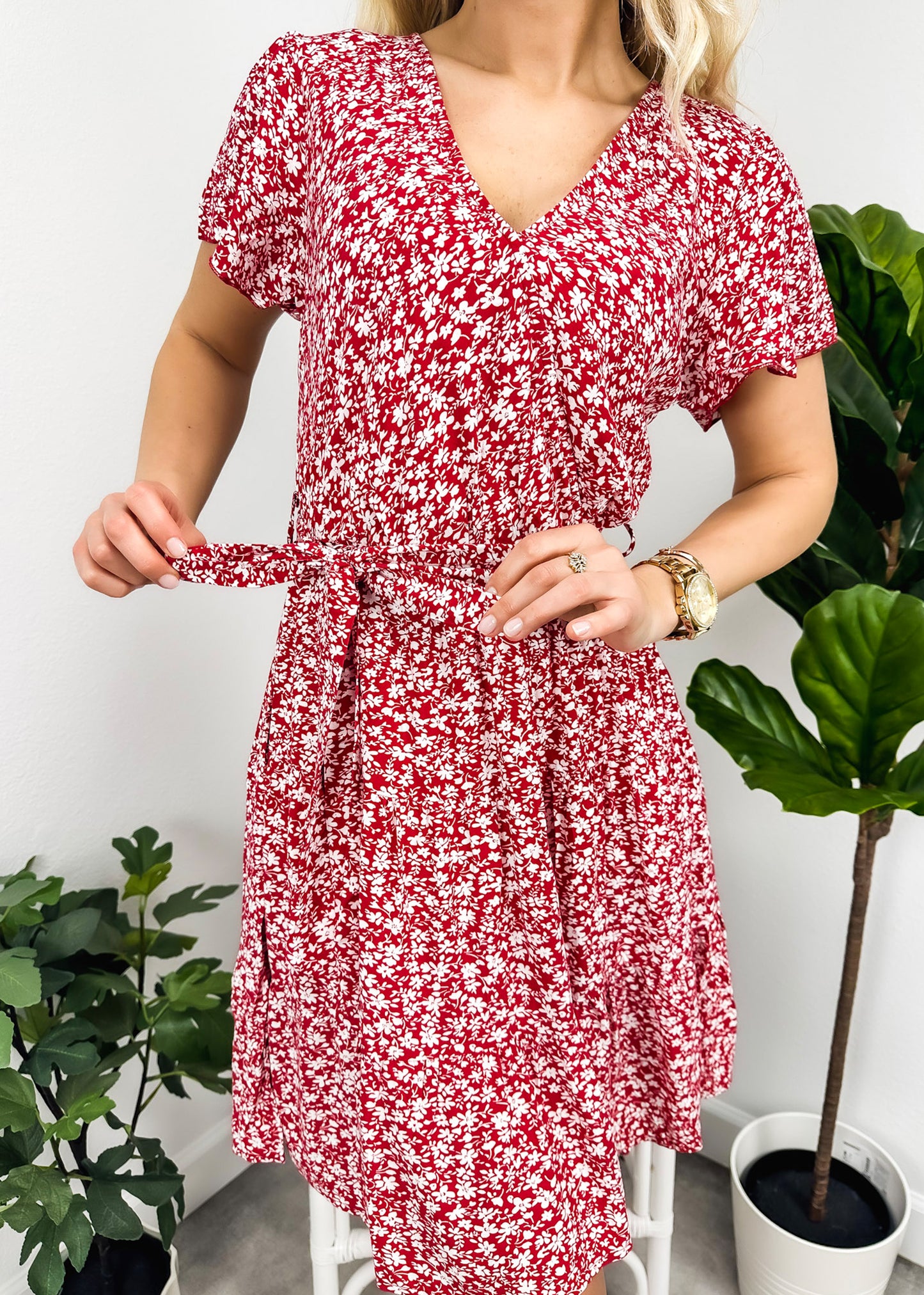 Surplice Neck Flutter Sleeve Dress