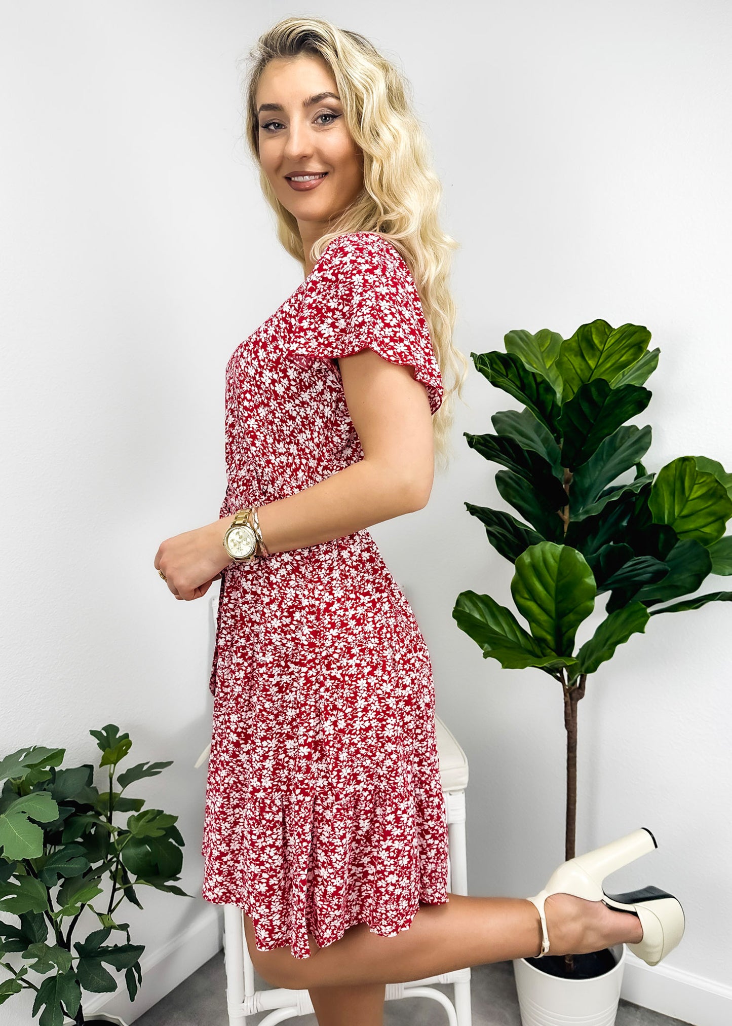 Surplice Neck Flutter Sleeve Dress