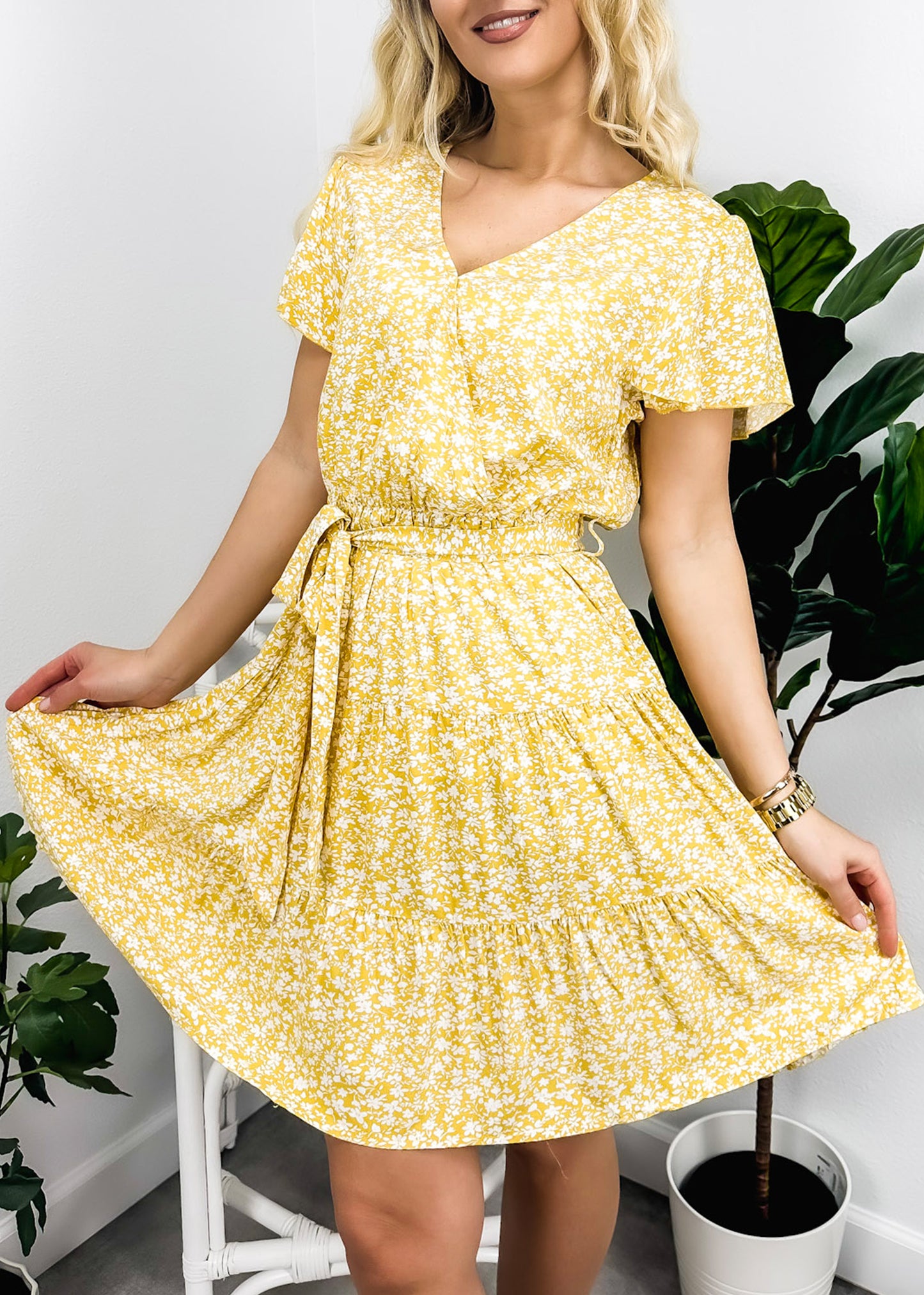 Surplice Neck Flutter Sleeve Dress