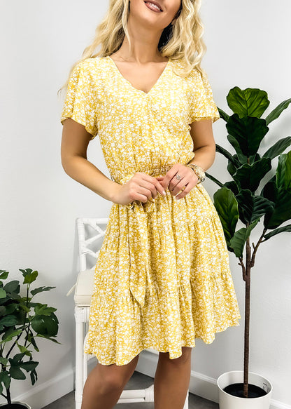 Surplice Neck Flutter Sleeve Dress