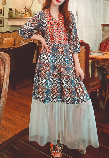 Geometric Print Mesh Hem Dress