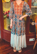 Geometric Print Mesh Hem Dress