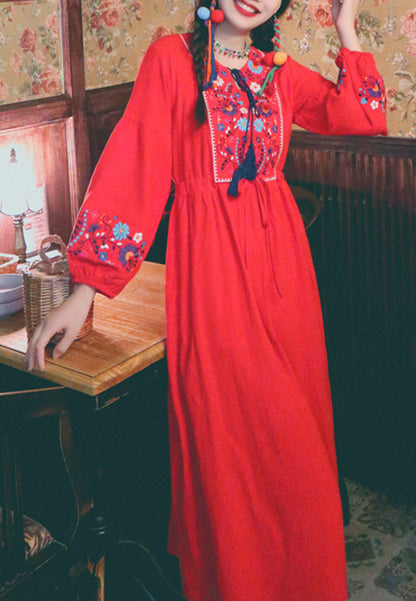 Floral Detail Bishop Sleeve Dress