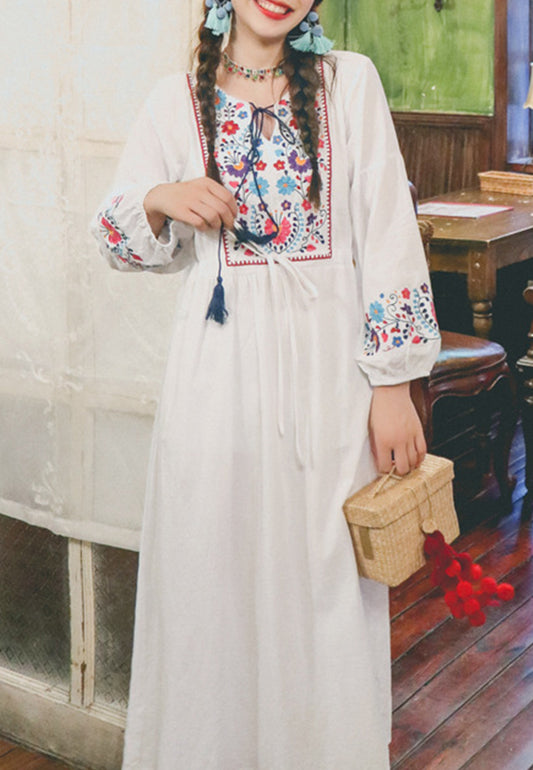 Floral Detail Bishop Sleeve Dress