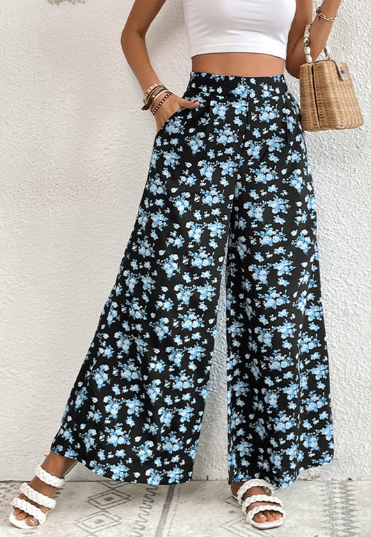 Pantalones de verano de pierna ancha con estampado floral