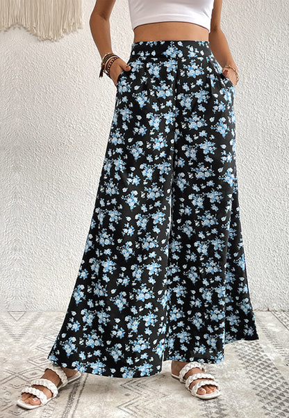 Pantalones de verano de pierna ancha con estampado floral