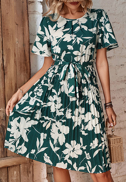 Floral Flutter Sleeve Pleated Dress