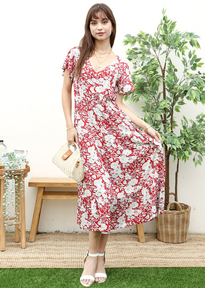 Vestido midi con escote en V y estampado floral 