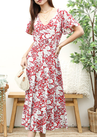 Vestido midi con escote en V y estampado floral 