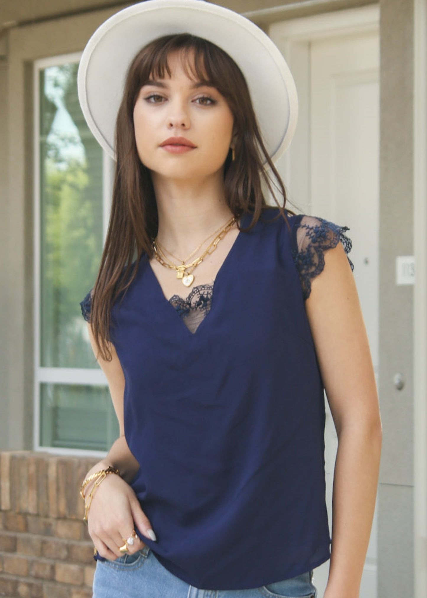 Tie Back Lace Trim Blouse