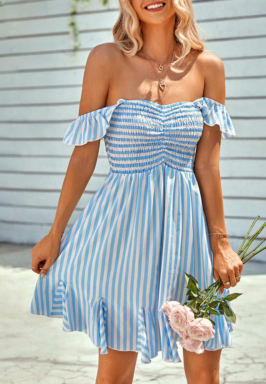 Striped Print Godet Hem Dress