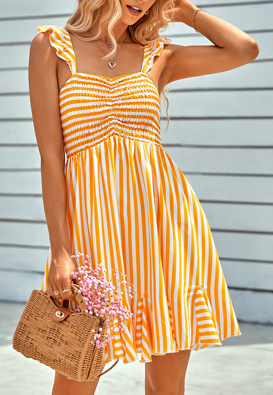 Striped Print Godet Hem Dress