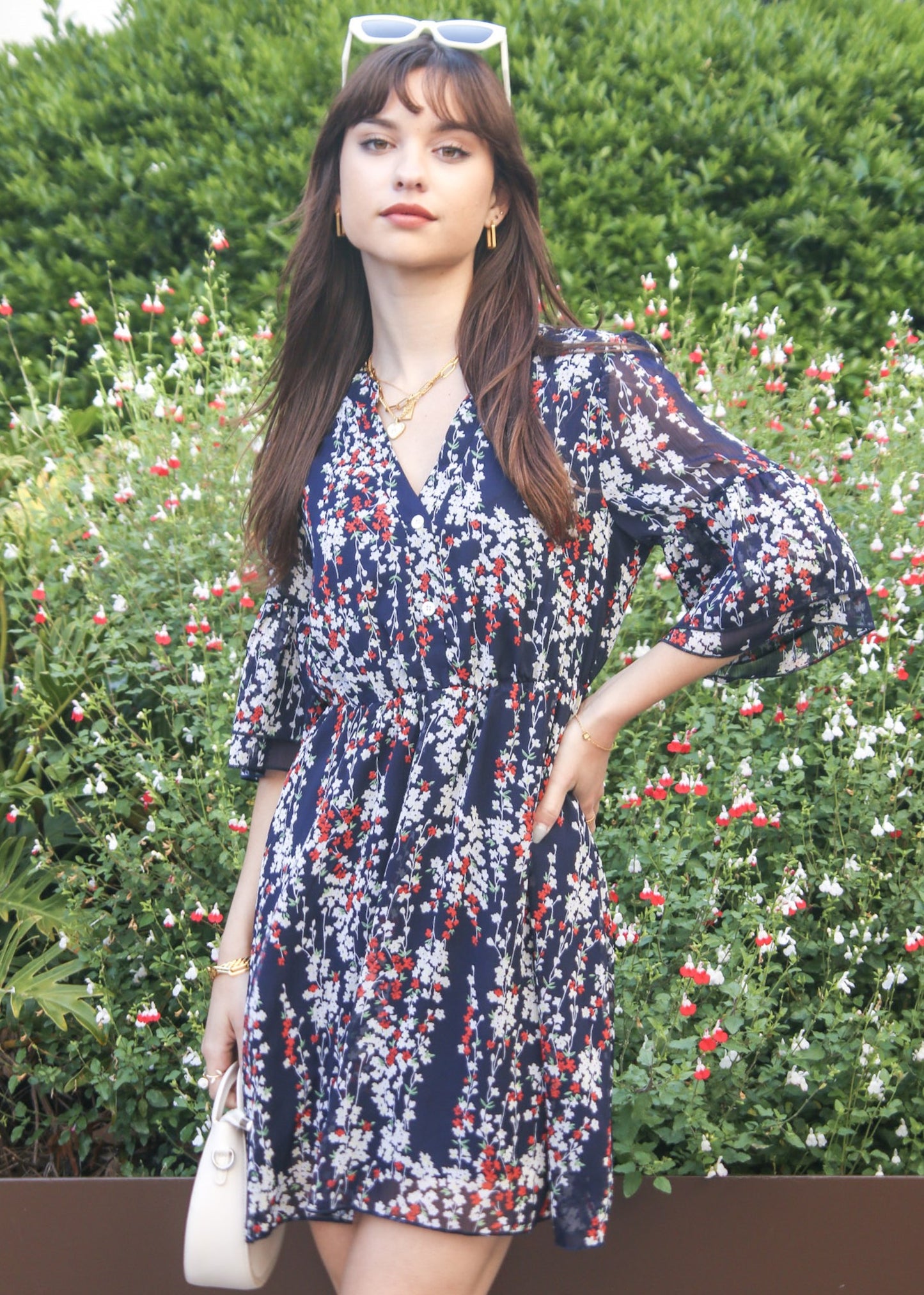 Floral Print Trumpet Sleeve Dress