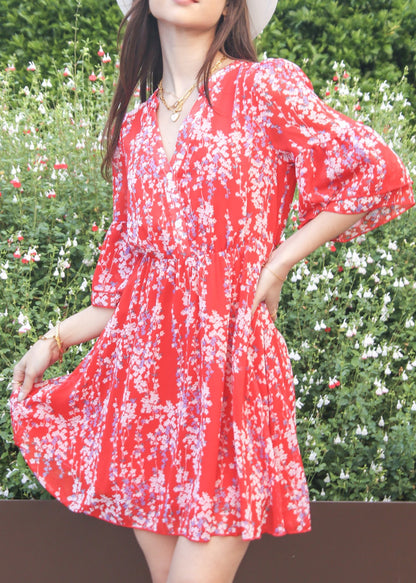 Floral Print Trumpet Sleeve Dress