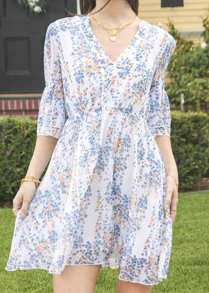 Floral Print Trumpet Sleeve Dress