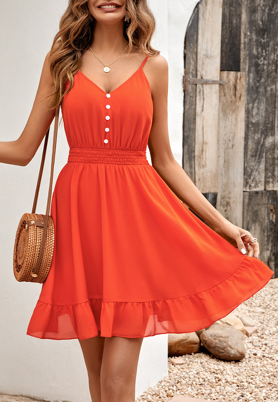 Button Front Ruffle Hem Dress
