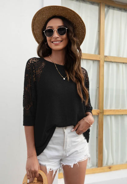 Lace Raglan Sleeve Knit Top